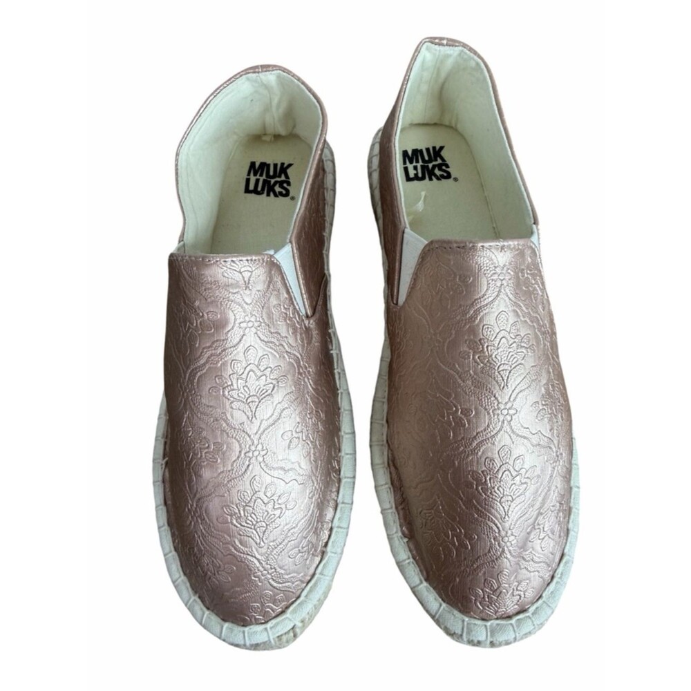 Muk Luks Metallic Rose Slip-On Embossed Espadrille Sneakers size 8M